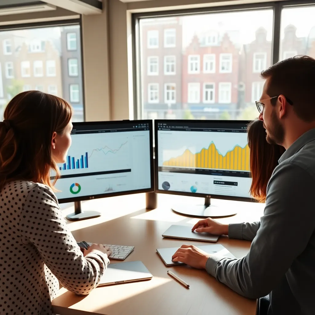 Nederlandse marketingprofessionals analyseren doelgroepgegevens op een dashboard