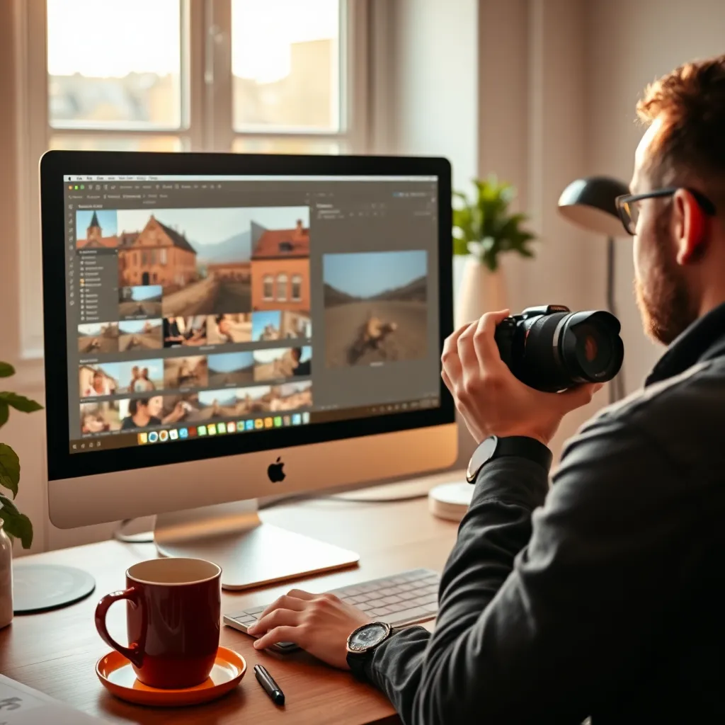 Professionele fotograaf werkt aan beeldbewerking op iMac